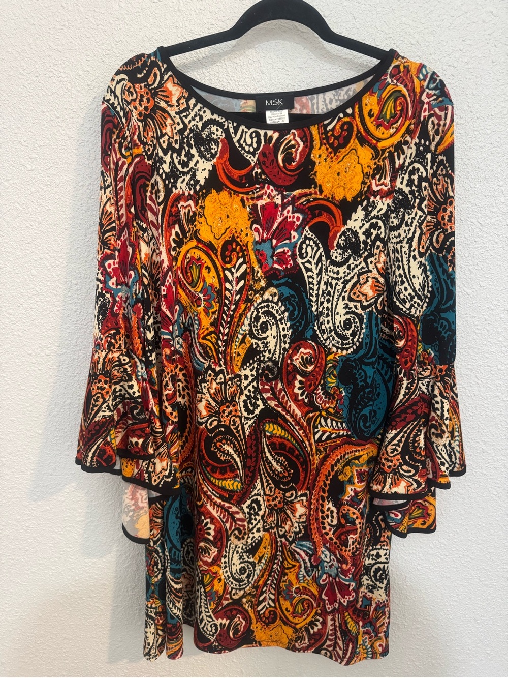 MSK Multicolor Paisley Bell-Sleeve Women's Dress